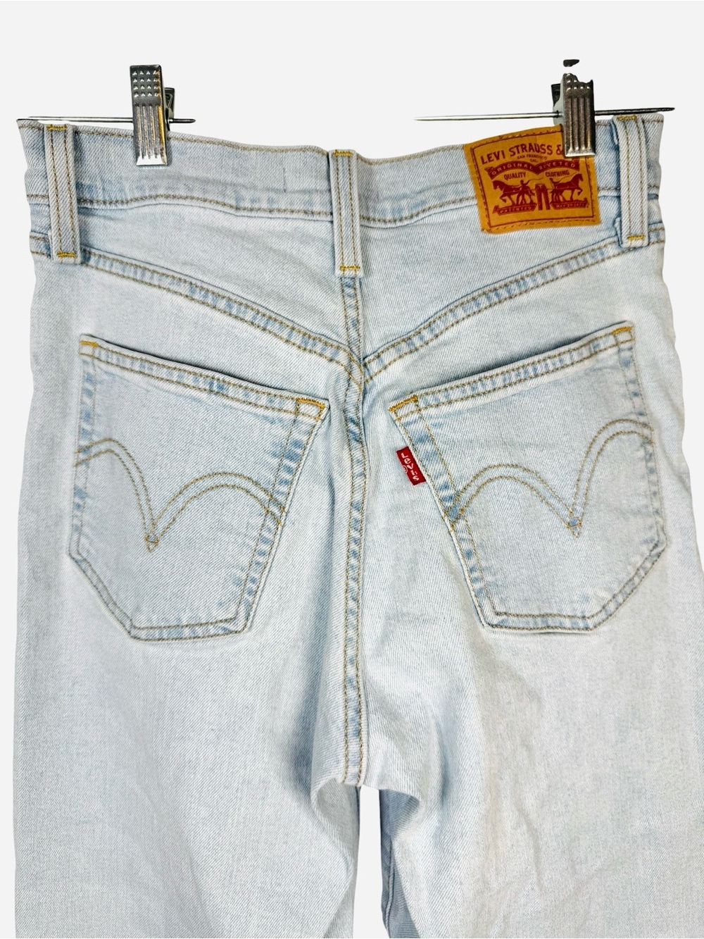 Levi’s Ribcage Straight Raw Hem Jeans Light Wash Women’s 26 Ankle - Picture 3 of 12